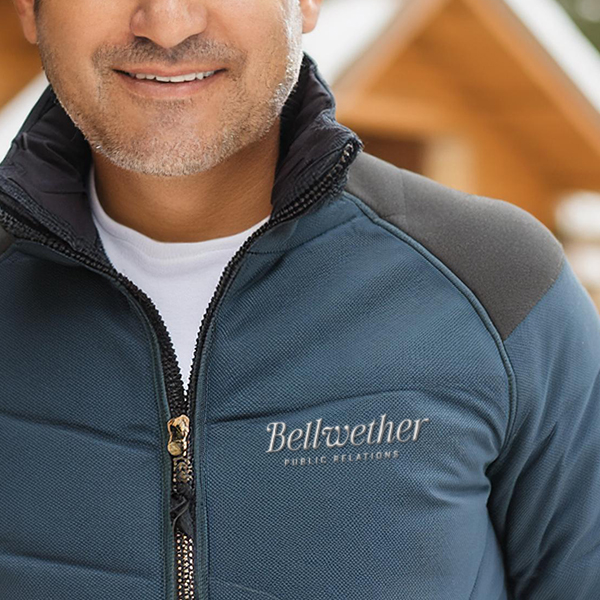 Man wearing branded Bellwether jacket.