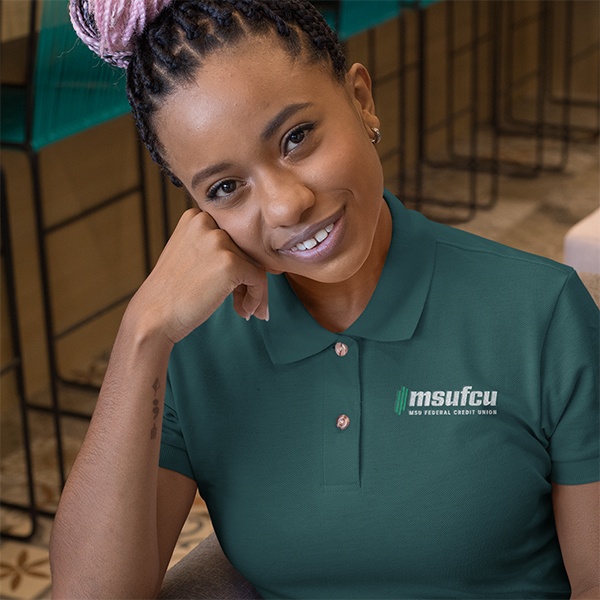 MSUFCU employee wearing branded polo shirt.