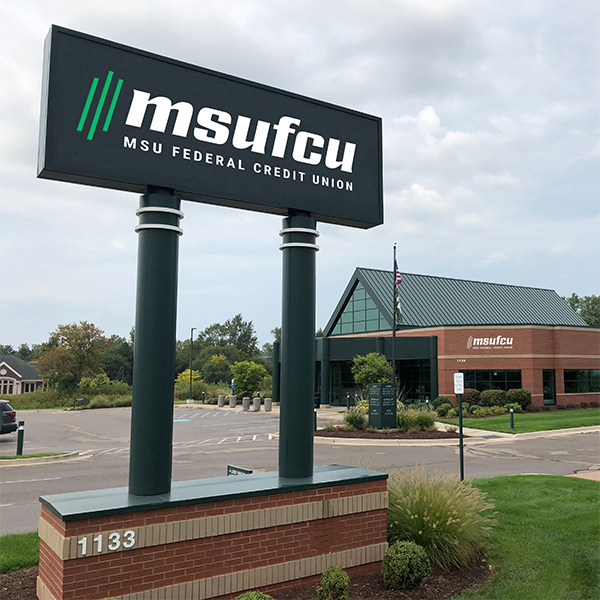 MSUFCU credit union branch signage.