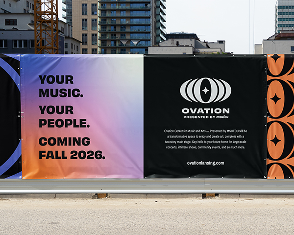 Construction site signage featuring Ovation branding.