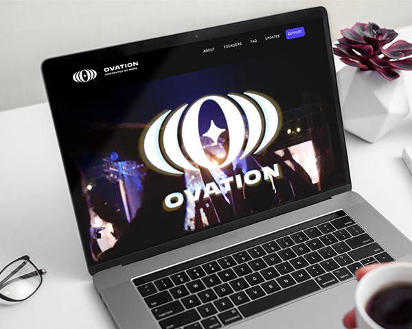 Website homepage featuring Ovation branding and logo.