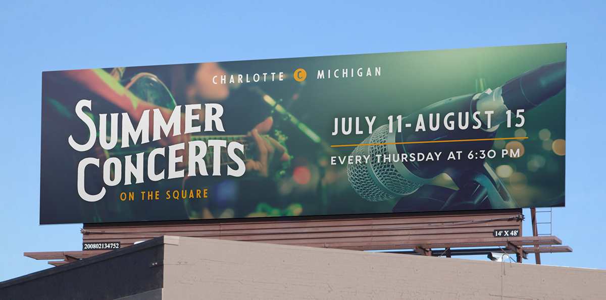 Billboard featuring a summer concert series with the Charlotte brand