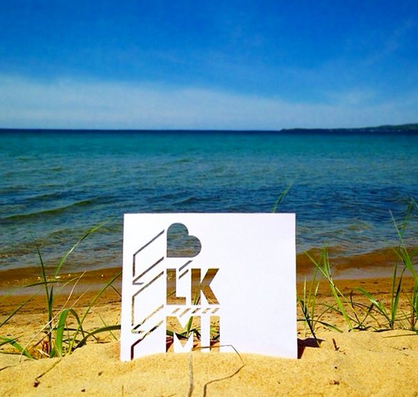 The Love Lake Michigan photo frame in the sand at Lake Michigan