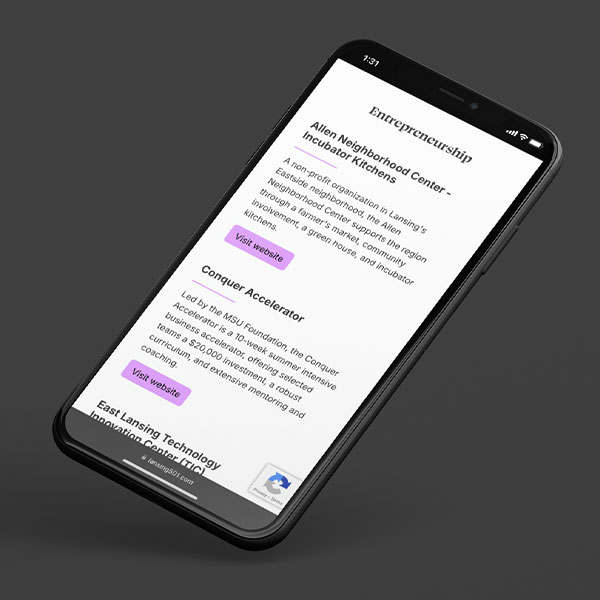 iPhone displaying Entrepreneurship opportunities in Lansing
