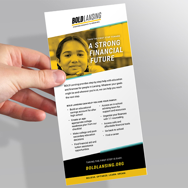 Image of a BOLD branded rack card outlining information about the program.