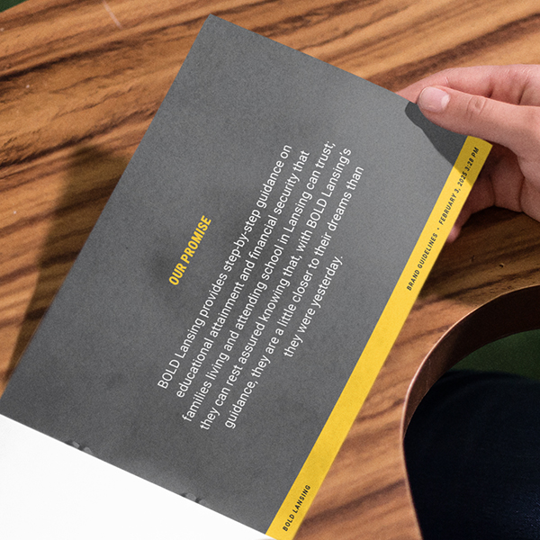 Image of BOLD brand booklet sharing the BOLD promise.