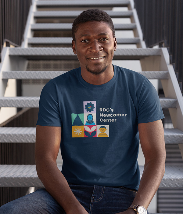 Young man in RDC branded t-shirt