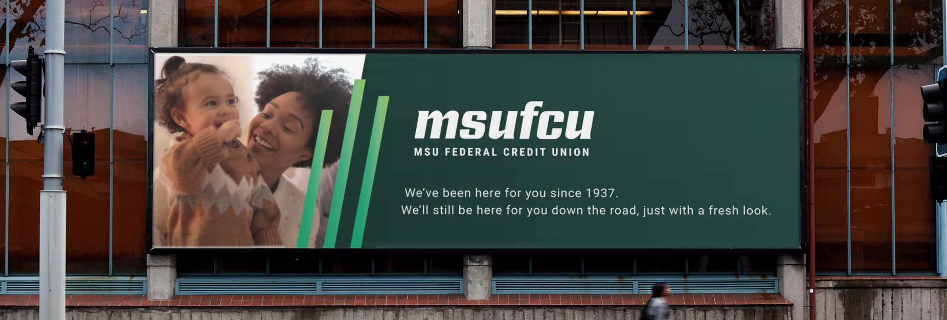 Billboard design announcing MSUFCU's rebrand.