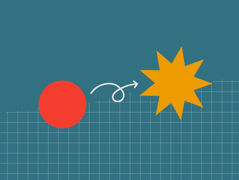 Red circle transitioning to yellow star, symbolizing the evolution of a rebrand. 