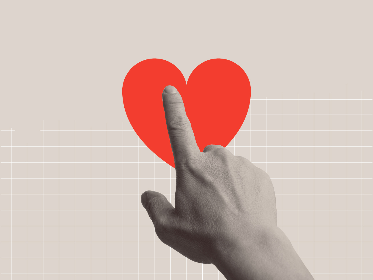 Finger tapping heart symbolizing conversion 