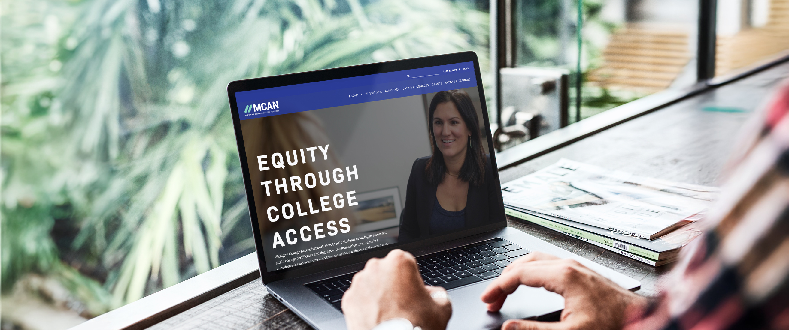 A screen displays the Michigan College Access Network's website homepage.