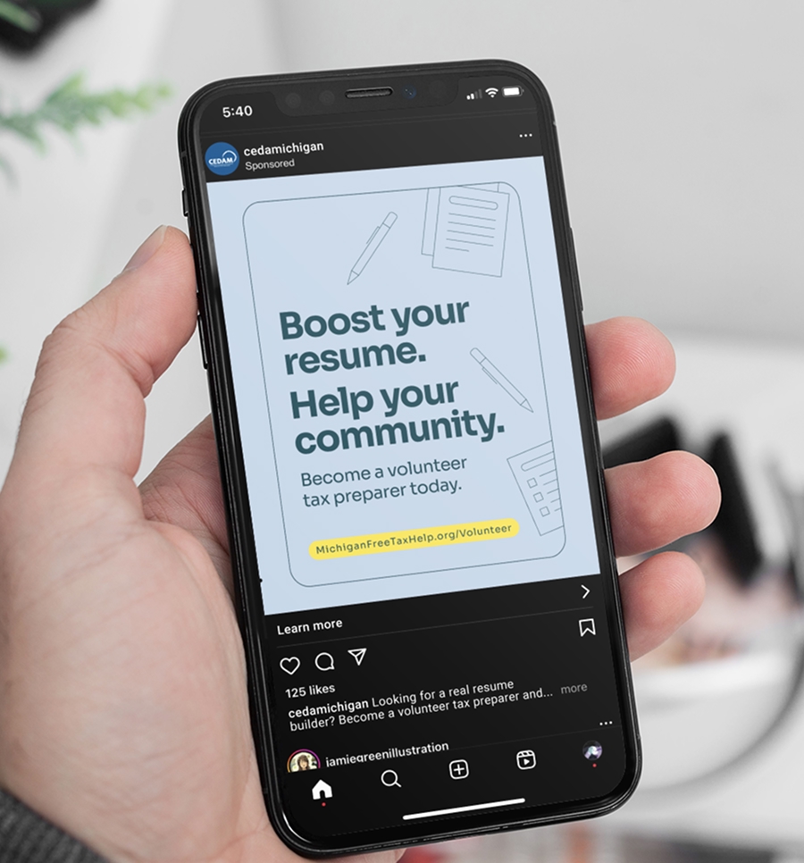 Instagram ad that reads: Boost your resume. Help your community.