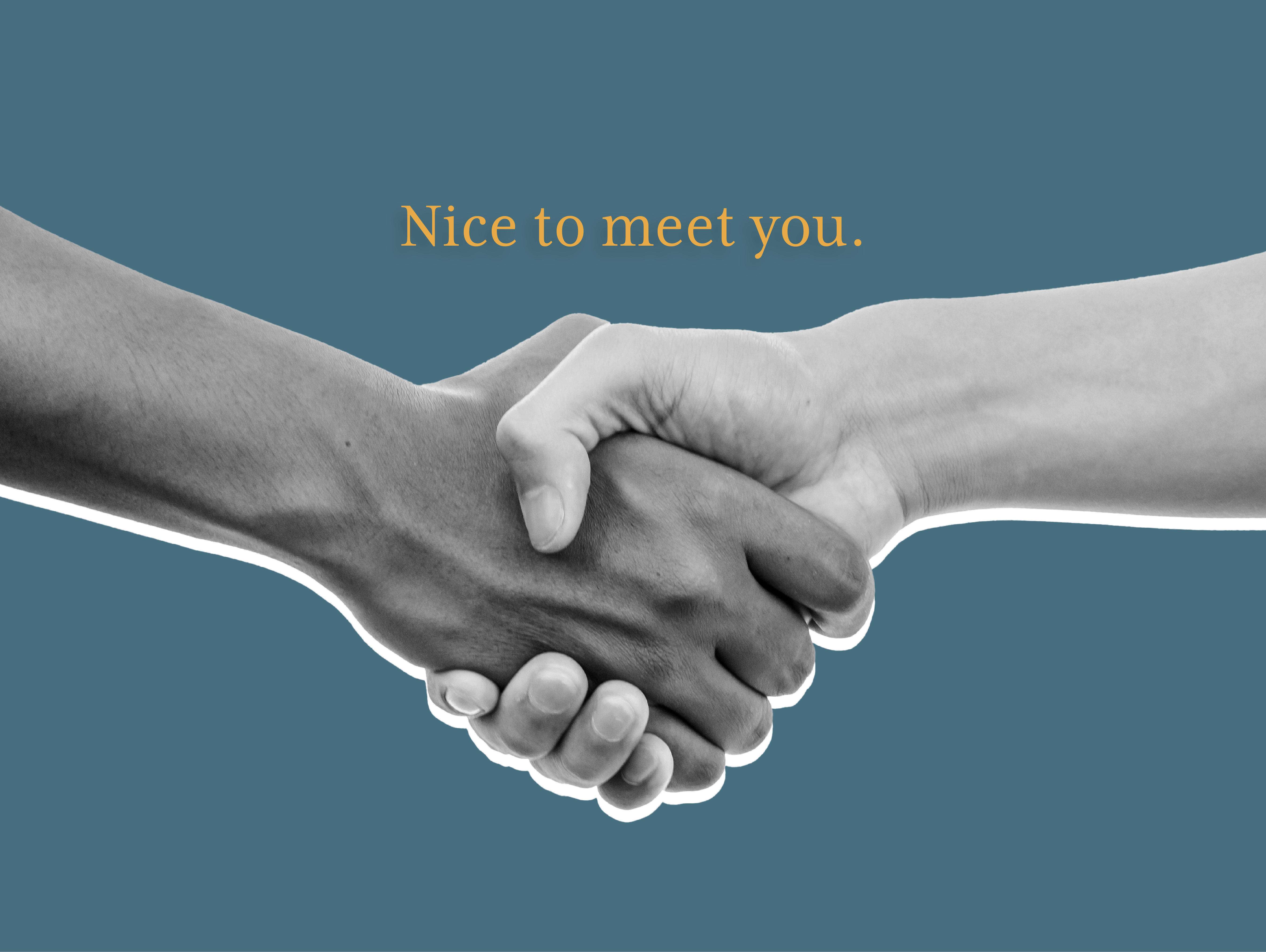 An image of a handshake below the text "Nice to meet you."  