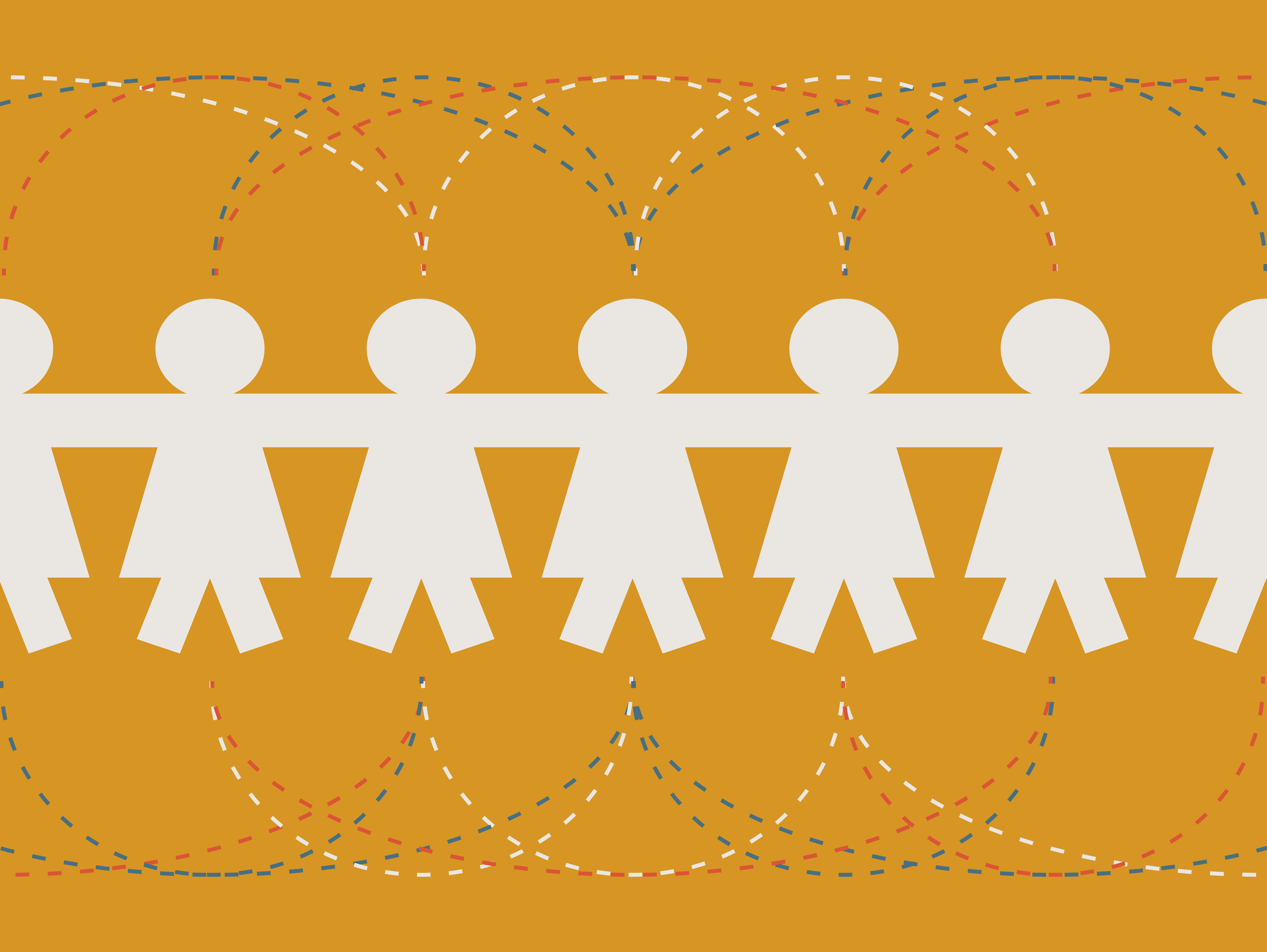 An illustration of white cutout people holding hands in front of a yellow background to symbolize connection.  