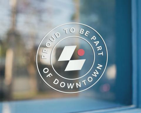 Sticker with the DLI icon reading, "Proud to be part of downtown" 